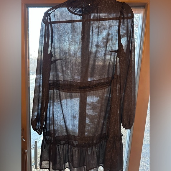The Loft Sheer Tiered Long Sleeve Black Sparkle Dress Size‎ Small - Picture 6 of 7